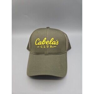 CABELA'S CLUB GREEN GOLD SCRIPT LOGO MESH TRUCKERS HAT CAP SNAPBACK 6 PANEL